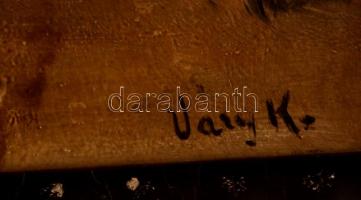 Váry jelzéssel: Erdei út. Olaj, sérült, karton, keretben, 25×36 cm