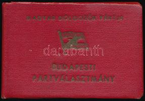 1954 Bp., A Magyar Dolgozók Pártja Budapesti Választmányának póttagigazolványa