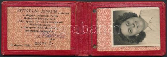 1954 Bp., A Magyar Dolgozók Pártja Budapesti Választmányának póttagigazolványa