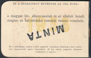 1933 Szabadjegy az 1933. évre, mintapéldány