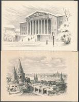 Vertel József, Gerstenbrein Ferenc, Füle Mihály: Budapesti látképek. 4 db rézkarc, hátoldalon felira...
