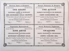 Budapest 1924. "Magyar Nemzeti Bank" részvény 100K-ról, szelvények nélkül, szárazpecséttel...
