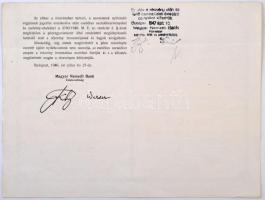 Budapest 1924. "Magyar Nemzeti Bank" részvény 100K-ról, szelvények nélkül, szárazpecséttel...