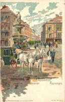 1899 Budapest VIII. Kálvin tér, lovashintó, Műintézet Bruchsteiner és Fia, litho