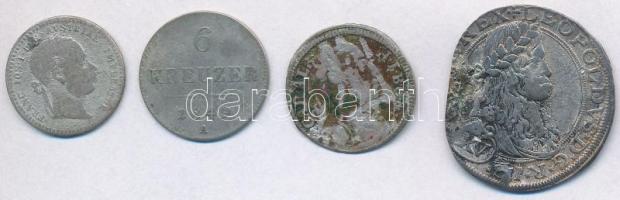 4db-os vegyes sérült, rossz tartású külföldi ezüstpénz, közte Ausztria 1664C-A 15kr Ag I. Lipót (5,1g), 1849A 6kr Ag T:3,3- forrasztásnyom 4pcs of various silver coins in bad condition, including Austria 1664C-A 15 Kreuzer Ag Leopold I (5,1g), 1849A 6 Kreuzer Ag C:F,VG solder mark