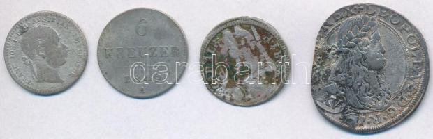 4db-os vegyes sérült, rossz tartású külföldi ezüstpénz, közte Ausztria 1664C-A 15kr Ag "I. Lipót" (5,1g), 1849A 6kr Ag T:3,3- forrasztásnyom 4pcs of various silver coins in bad condition, including Austria 1664C-A 15 Kreuzer Ag "Leopold I" (5,1g), 1849A 6 Kreuzer Ag C:F,VG solder mark