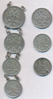 Orosz Birodalom 1914-1915. 10k Ag (4x) + 15k Ag (2x) + 20k Ag négy összefűzve láncon T:2,2- két dara...