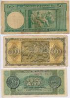 Görögország 1939. 50D + Görögország / Német-olasz megszállás 1943. 5000D + 1944. 25.000.000D T:III-I...