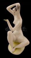 Zsolnay tükrös fésülködő akt, kézzel festett, jelzett, hibátlan, m:22 cm