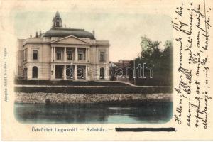 Lugos, Lugoj; Színház, Auspitz Adolf kiadása / theatre (ázott / wet damage)