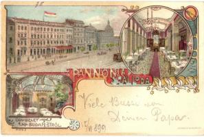 1899 Budapest VIII. Pannónia Szálloda, belső, Kosmos Art Nouveau litho s: Geiger R. (EK)