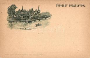 Budapest XIV. Halászkunyhó, Ezredéves Kiállítás, litho; kiadja Rigler József Ede