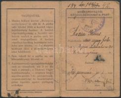 1946 Magyarországi Szociáldemokrata párt igazolványa sok tagdíjbélyeggel