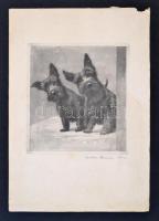 Farkas Rosirro 1940 jelzéssel: Kutyák. Rézkarc. Jelzett. 22x18 cm
