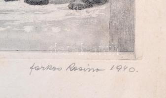 Farkas Rosirro 1940 jelzéssel: Kutyák. Rézkarc. Jelzett. 22x18 cm