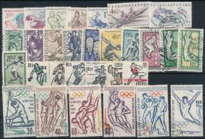1958-1963 Sport 52 stamps, 1958-1963 Sport motívum 52 klf bélyeg, közte sorok 2 db stecklapon