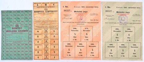 Budapest 1941-1945. 7db-os élelmiszer-, szappan-, Motalkó jegy és közellátási szelvényív tétel, ívben, kitöltve, felülbélyegezve T:II-III