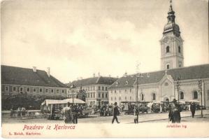 Károlyváros, Karlovac; Jelacic tér, templom, piac / Jelacicev trg / square, church, market