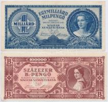 1945-1946. 10.000P-100.000BP 7db inflációs pengő elcsúszott előlapi nyomatokkal T:II-,III