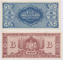 1945-1946. 10.000P-100.000BP 7db inflációs pengő elcsúszott előlapi nyomatokkal T:II-,III