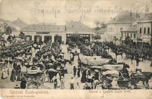 Érsekújvár, Nové Zamky; Kossuth Lajos tér, piac, Stern Lipót üzlete, kiadja Conlegner J. és fia / square, market, shops (fa)