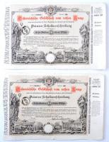 Ausztria / Bécs 1882. "Osztrák Vöröskereszt" kötvénye 10G értékben, szárazpecséttel (2x) T:III- Austria / Vienna 1882. "Austrian Red Cross" bond about 10 Gulden with embossed stamp (2x) C:VG