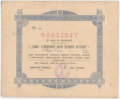 Ó-Becse 1903. "Ó-becse-B.-petrovoszellói Pusztai Fogyasztási Szövetkezet" részjegye 10K értékben, szelvényekkel, bélyegzéssel T:II- fo.