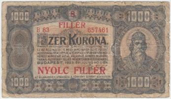 1923. 1000K "8 FILLÉR - NYOLC FILLÉR" felülnyomással T:IV Adamo K37B