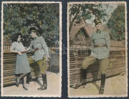 1942 Katona és szíve hölgye, 2 db színezett, fóliázott fotólap, 13,5x8,5 cm