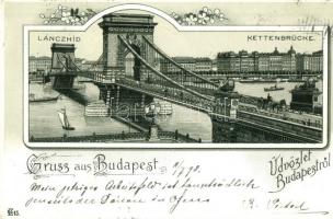 1898 Budapet, Lánchíd, litho (vágott / cut)