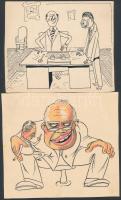 Jelzés nélkül: Karikatúrák. 2 db, vegyes technika, papír, 10x12 és 12x13 cm
