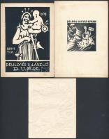 cca 1930 Jelzés nélkül: 2 db újévi alkalmi kisgrafika, linómetszet, papír, különböző méretben + 1 db dombornyomott lap