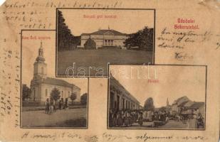 Soborsin, Savarsin; Hunyadi gróf kastélya, Fő utca, piac, Római katolikus templom, W. L. 3099-3101-3. / main street, market, castle, church (EM)