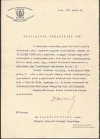 1937 Pécs, A Pécsi M.Kir. Erzsébet-Tudományegyetem által Budapest főkapitányának küldött levél Szepesy Ignác domborművének elhelyezése ügyében