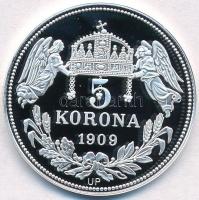 DN "Királyi koronák - Rudolf 5 korona 1909" Ag emlékérem tanúsítvánnyal (20,04g/0.999/38,6...
