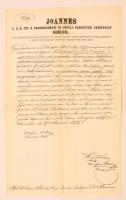1876 Simor János(1813-1891) esztergomi érsek vikáriusa által aláírt latin nyelvű okmány hidegpecséttel