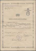 1941 A M. kir. Budapest-Mátyásföldi honvéd repülőtér gondnoksága által kiállított származási igazolvány repülőtiszt számára