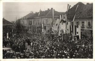 1938 Érsekújvár, Nové Zamky; bevonulás / entry of the Hungarian troops, '1938 Érsekújvár visszatért' So. Stpl