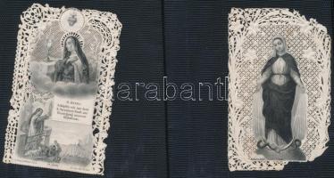 cca 1890-1900 Csipkés szentkép, 4 db, sérülésekkel
