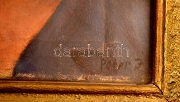 Péter József (?-?): Női portré. Olaj, farost, jelzett, fa keretben, 37×26 cm