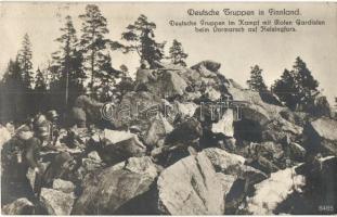 Deutsche Truppen in Finnland, im Kampf mit Roten Gardisten beim Vormarsch auf Helsingfors / German troops in Finland, WWI, red-gardists (EK)