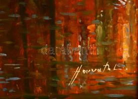 Horváth László (?-): Városrészlet. Olaj, farost, jelzett, újszerű keretben, 40×30 cm