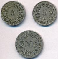 Svájc 1883B 5r Cu-Ni + 1884B 10r Cu-Ni + 1906B 5r Cu-Ni T:2,2-
Switzerland 1883B 5 Rappen Cu-Ni + 1...
