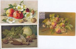 32 db RÉGI művészlap, csendéletek, vegyes minőség / 32 old art postcards, still life, mixed quality