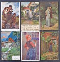 Kb. 201 db RÉGI művészlap, vegyes minőség / Cca. 201 old art postcards, mixed quality