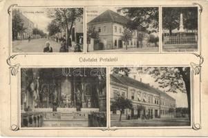 Perlak, Prelog; Főutca, Muraköz szálloda, Gáspárics Márk emlékmű, római katolikus templom belseje, kórház; Fejér Károly kiadása / hotel, monument, church interior, art nouveau (EK)