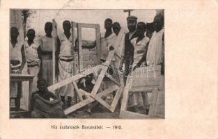 Kis asztalosok Boromából 1910, megrendelhető a Visszhang Afrikából irodájában / African folklore from Boroma, carpenters (EK)