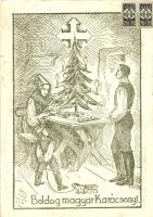 'Boldog magyar Karácsonyt' Nyilaskeresztes Párt propaganda képeslapja, nyilaskeresztes bélyegekkel, Gruber Lajos képviselőnek címezve / Christmas, Hungarian Arrow Cross Party propaganda card (kis szakadás / small tear)