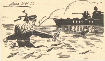 1954 Házon kívül matróz, humoros grafikai képeslap / mariner, humorous graphic postcard s: Máthé