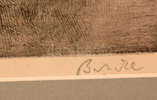 Bencze László (1907-1992) : Bárkák. Rézkarc, papír, jelzett, paszpartuban, 21×28 cm